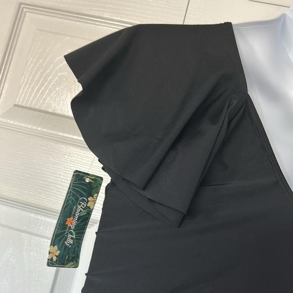 Blooming Jelly One Piece Black Swim Suit with Flutter Sleeves, deep V-neck, XXL - Picture 9 of 11